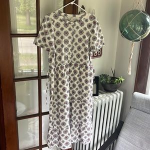 LOFT Medallion Side Tie Midi Dress Tiered Textured Bohemian Size 12